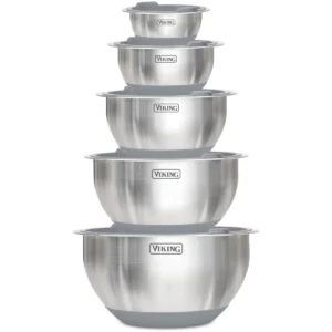 Viking 10-Piece Stainless Steel Mixing Bowl Set with Lids - Gray