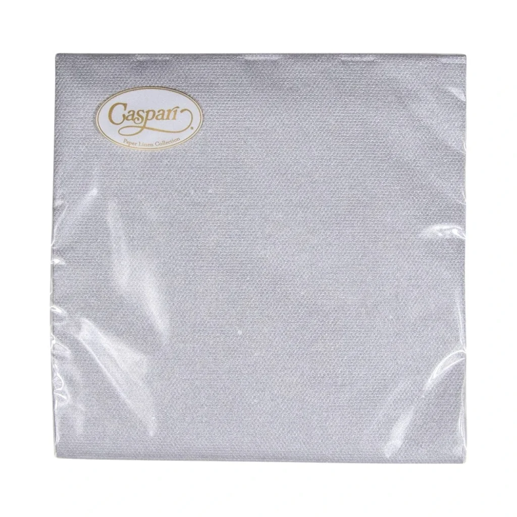 Caspari Paper Linen Cocktail Napkins - Silver, Pack of 15