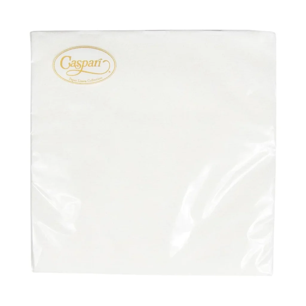 Caspari Paper Linen Cocktail Napkins - White, Pack of 15