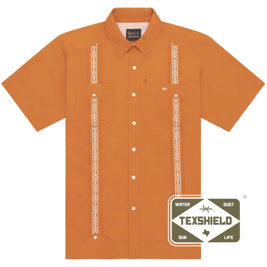 Texas Standard Guayabera Libre Shirt - Solid Burnt Orange | Berings