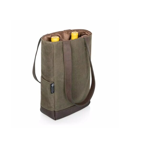 Khaki Green 2-Bottle Insulated Waxed Canvas Wine Cooler Bag