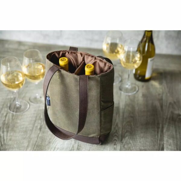 Khaki Green 2-Bottle Insulated Waxed Canvas Wine Cooler Bag