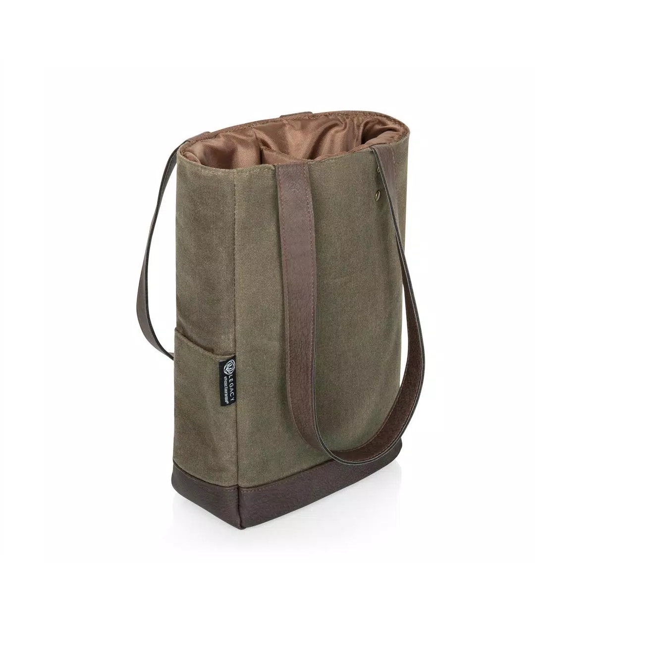 Khaki Green 2-Bottle Insulated Waxed Canvas Wine Cooler Bag