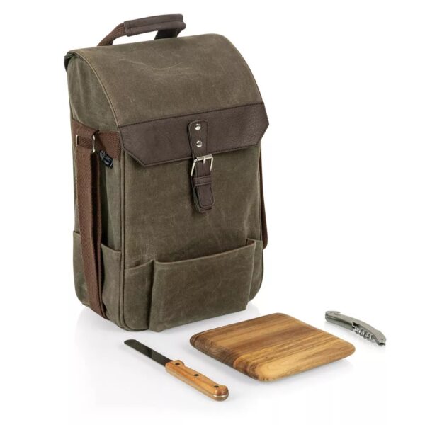 Legacy 2 Bottle Insulated Wine & Cheese Cooler with Cheese Board Knife & Corkscrew - Khaki Green