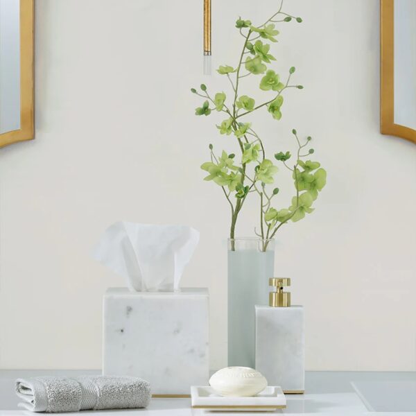 Sferra Pietra Marble Tissue Holder - White/Gold