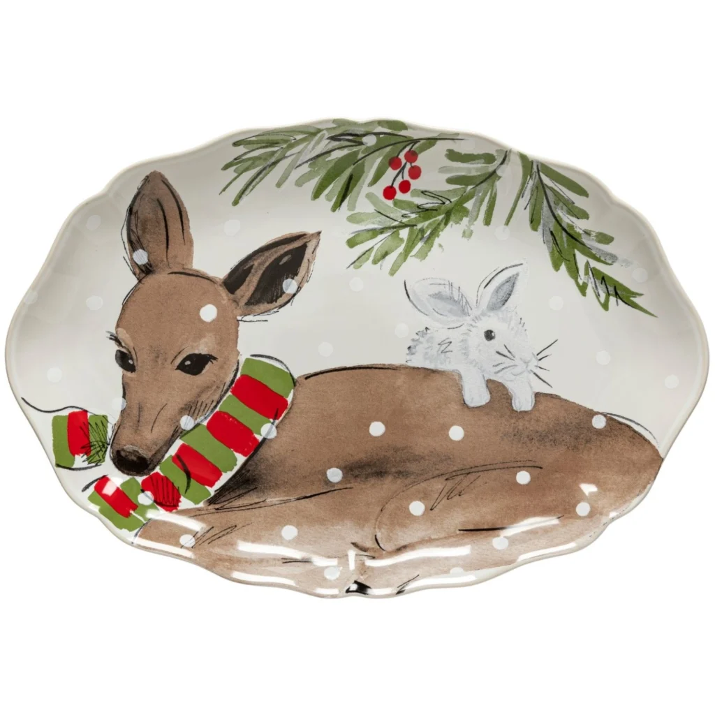 Casafina Deer Friends Small Oval Platter - White