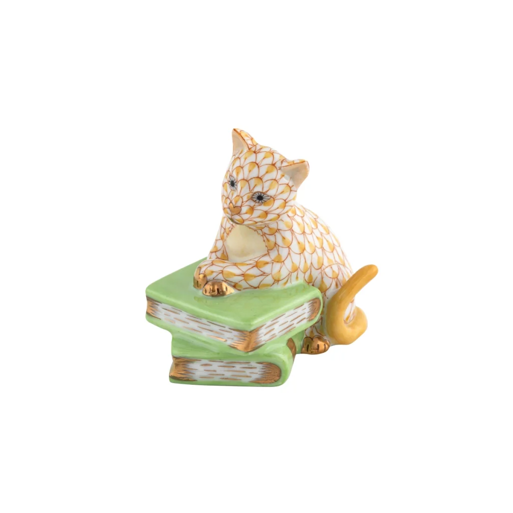 Herend Cat on Books - Butterscotch