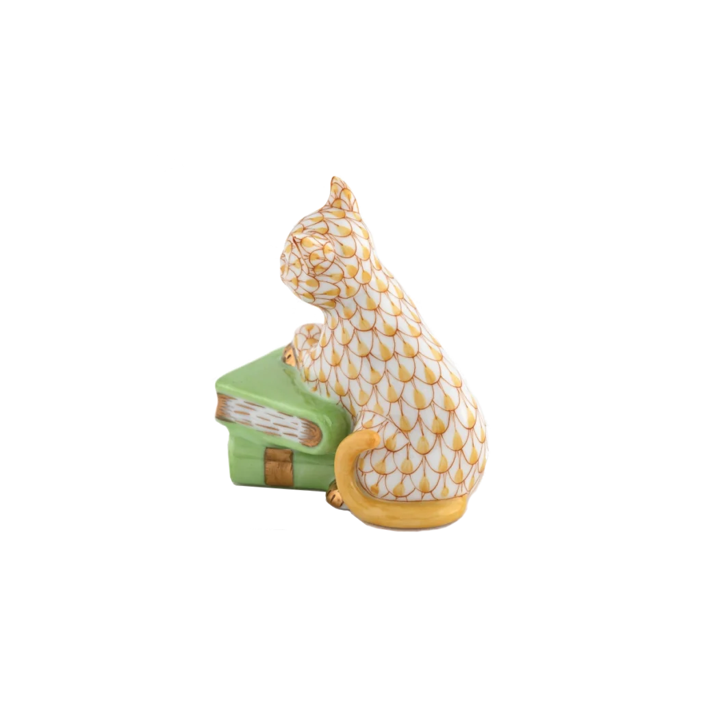 Herend Cat on Books - Butterscotch2