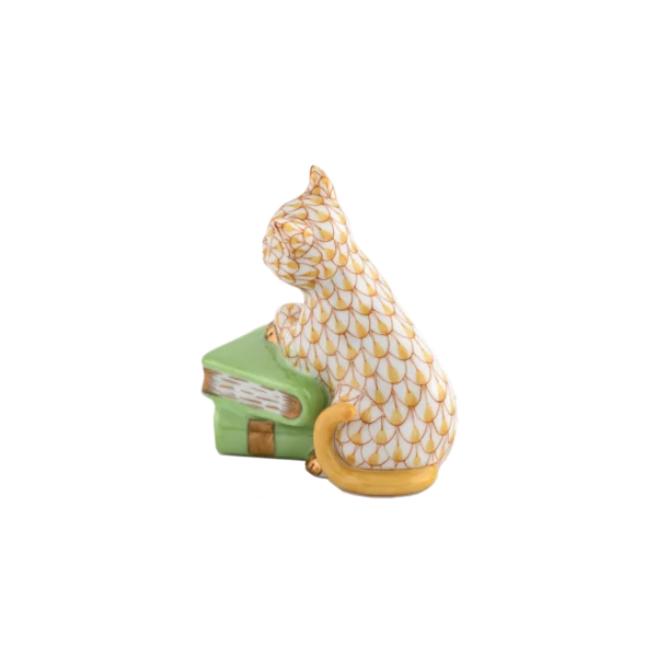 Herend Cat on Books - Butterscotch2
