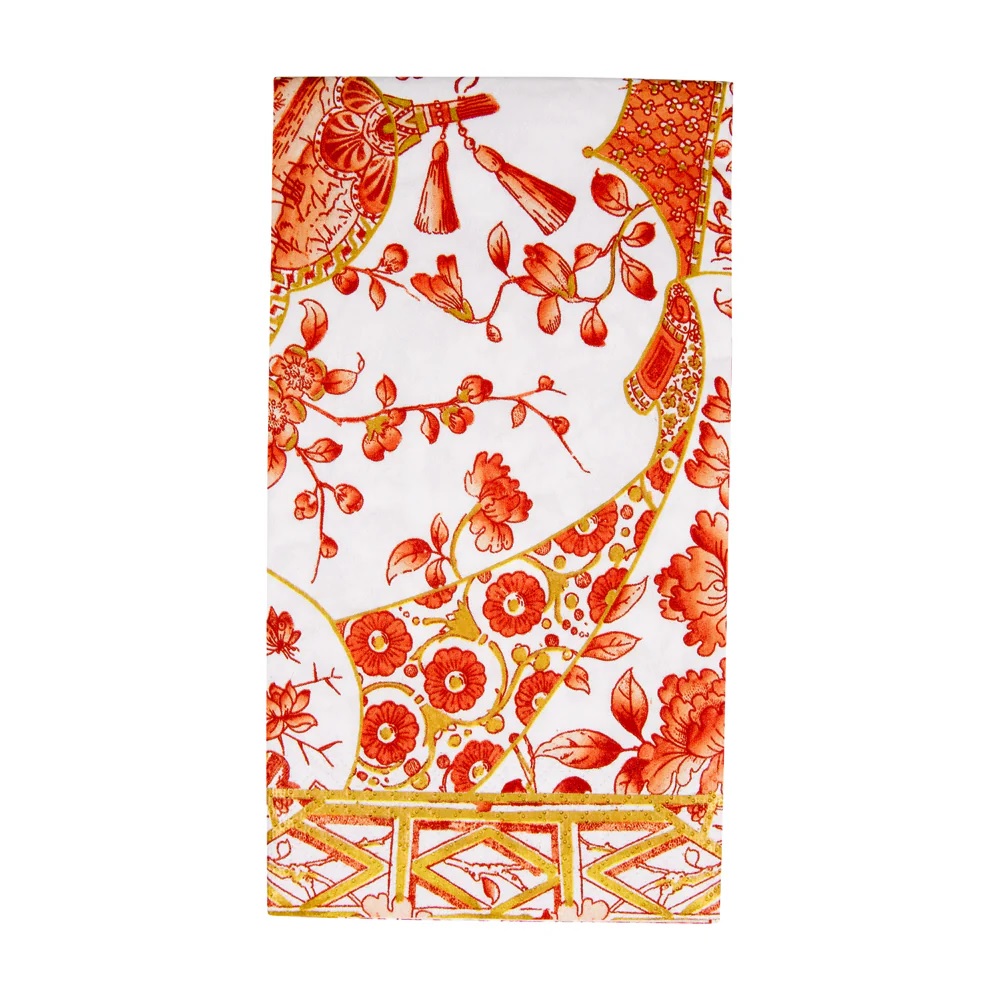 Caspari Gilded Porcelain Coral Guest Towel Paper Napkins