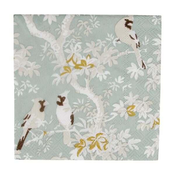 Caspari Scenic Songbirds Celadon Cocktail Napkins