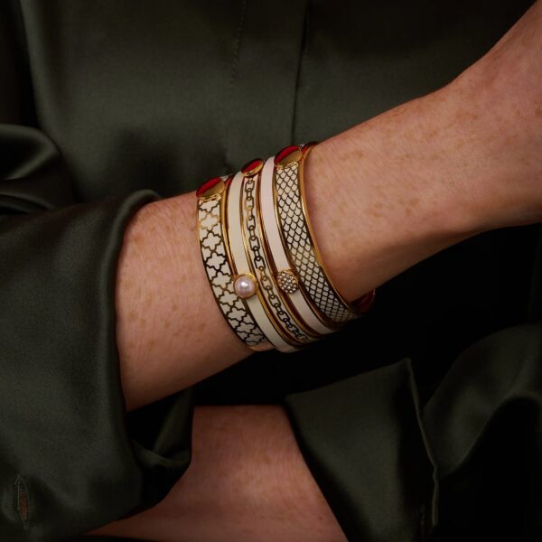 Halcyon Days Skinny Pave Button Cream & Gold Bangle