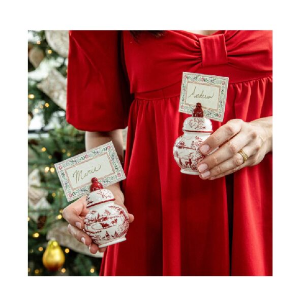 Juliska Country Estate Winter Frolic Ginger Jar Place Card Holder Set/4 - Ruby