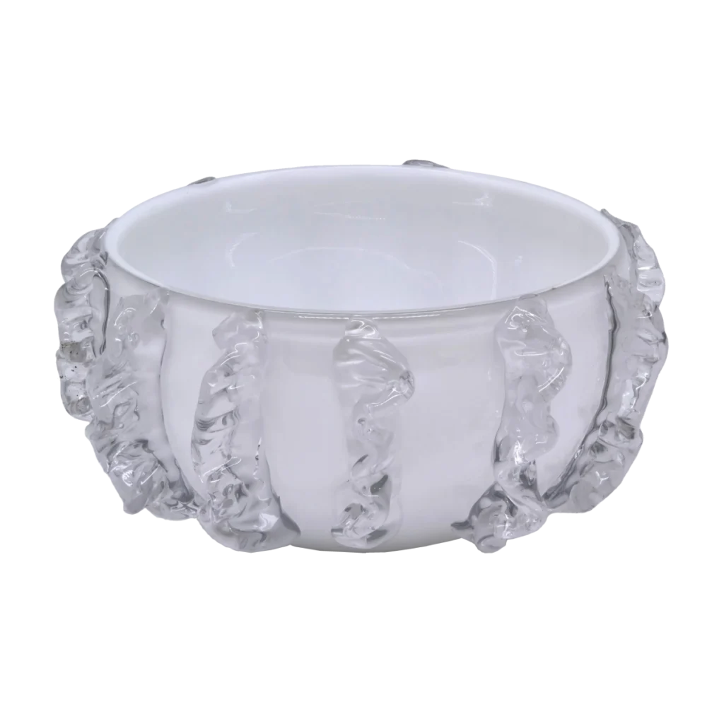 Tizo Glass Bowl White with Clear Molten Design