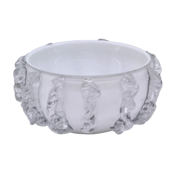 Tizo Glass Bowl White with Clear Molten Design