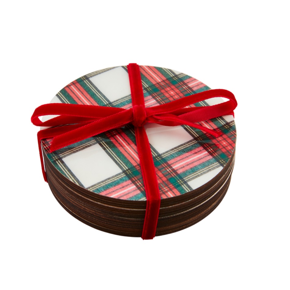 Mud Pie White Tartan Lacquer Coaster Set Mud Pie White Tartan Lacquer Coaster Set