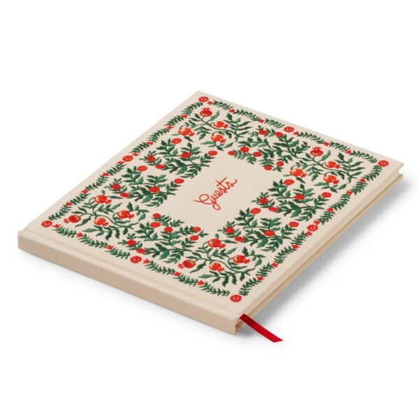 Rifle Paper Co. - Christmastide Pomegranate Embroidered Fabric Guest Book