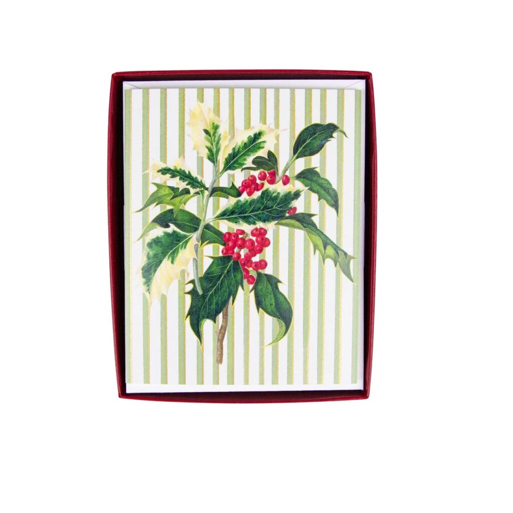 Caspari Holly Sprig Boxed Christmas Cards - A Size