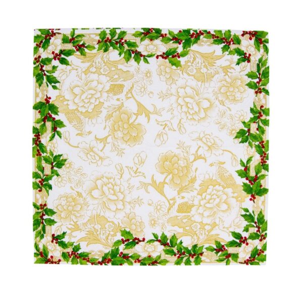 Caspari Holly Ceramic Ivory & Gold Paper Cocktail Napkins