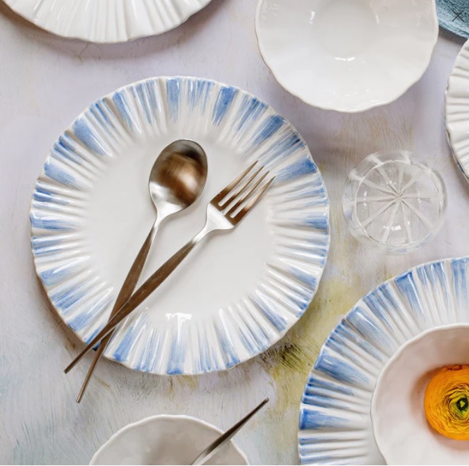 Bari Blue and White European Dinner Plate