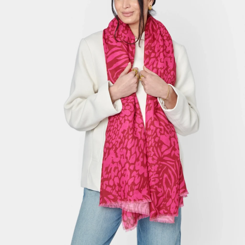 Katie Loxton Animal Print Scarf - Red and Fuchsia2
