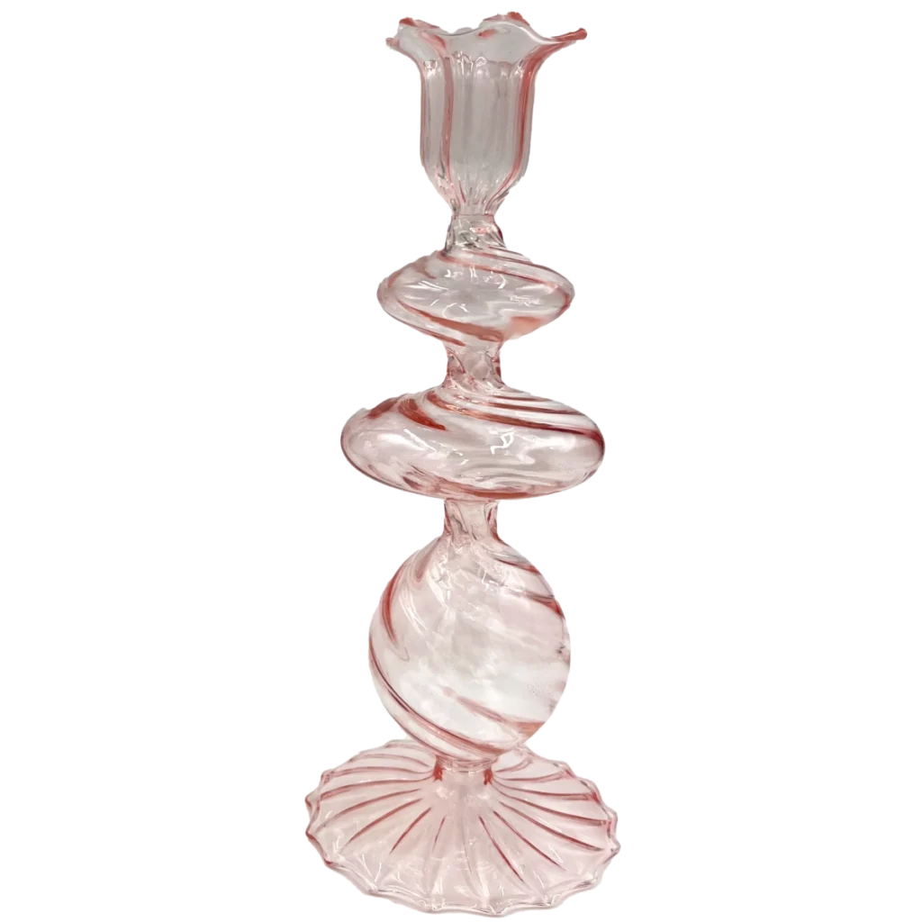 Pink Swirl Glass Large Candlestick