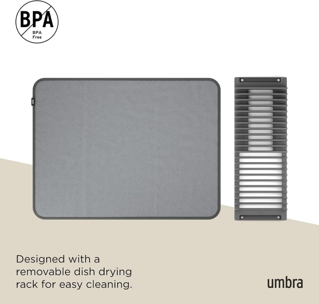 Umbra UDry Dish Drying Rack with Mat - Charcoal