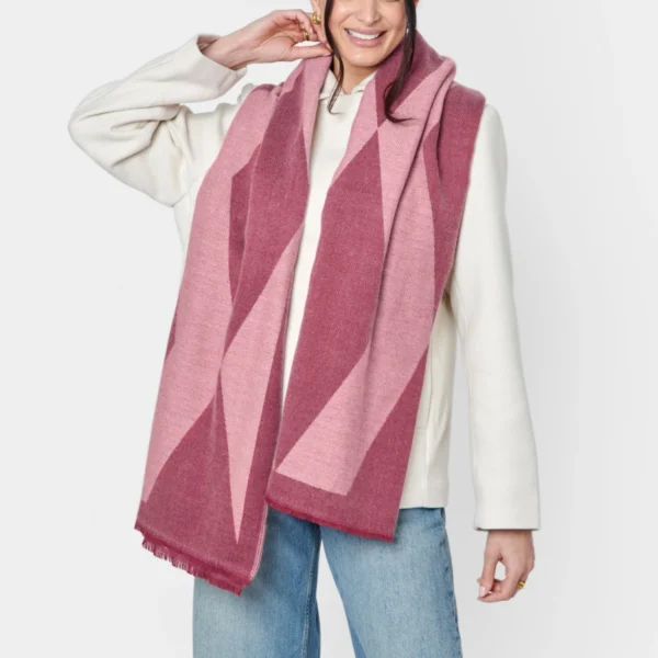 Katie Loxton Diamond Print Blanket Scarf - Pink and Garnet Red2