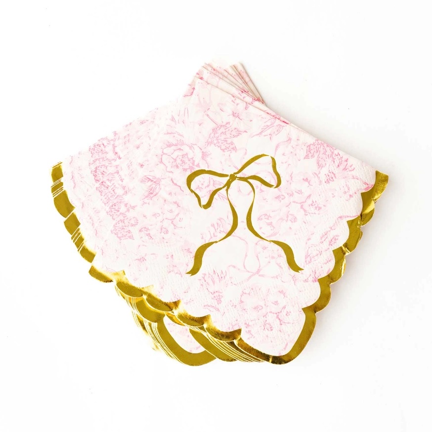 Paper Beverage Napkin Pack - Pink Bow Toile