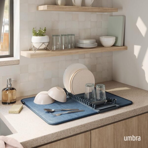 Umbra UDry Dish Drying Rack with Mat - Slate Blue