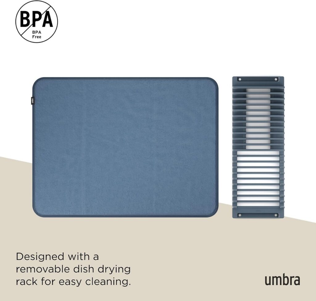 Umbra UDry Dish Drying Rack with Mat - Slate Blue