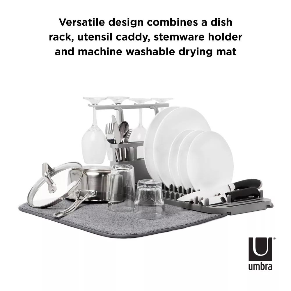Umbra Udry Dish Rack With Dry Mat - Charcoal