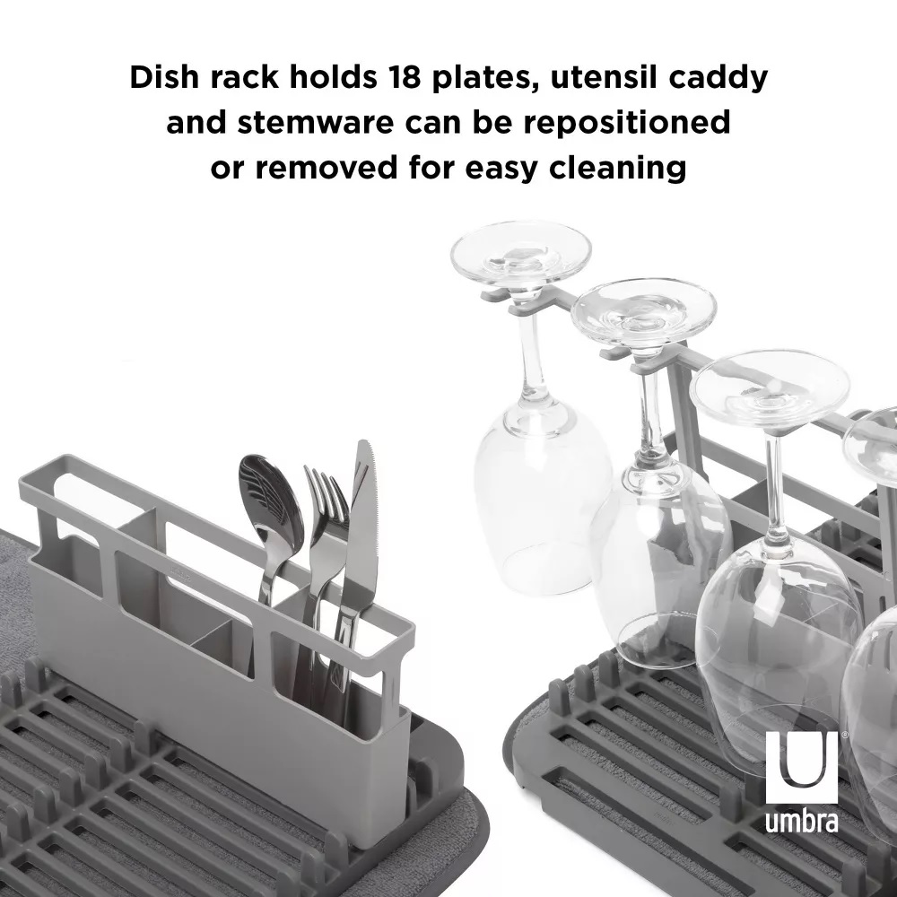 Umbra Udry Dish Rack With Dry Mat - Charcoal
