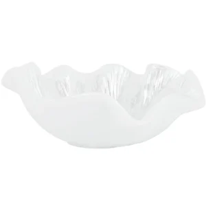 Vietri Onda Glass White Ruffled Round Bowl