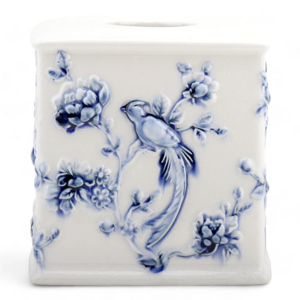 Danny's Fine Porcelain Tissue Box Cover - Blue/White Bird