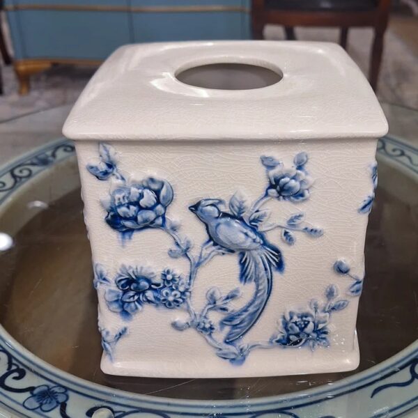 Danny's Fine Porcelain Tissue Box Cover - Blue/White Bird