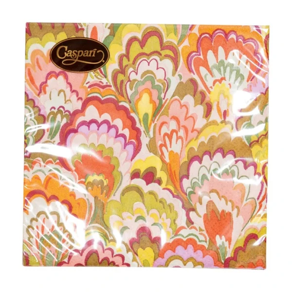 Caspari Paper Cocktail Napkins - Marbled Ceramica Raspberry & Chartreuse, Pack of 20