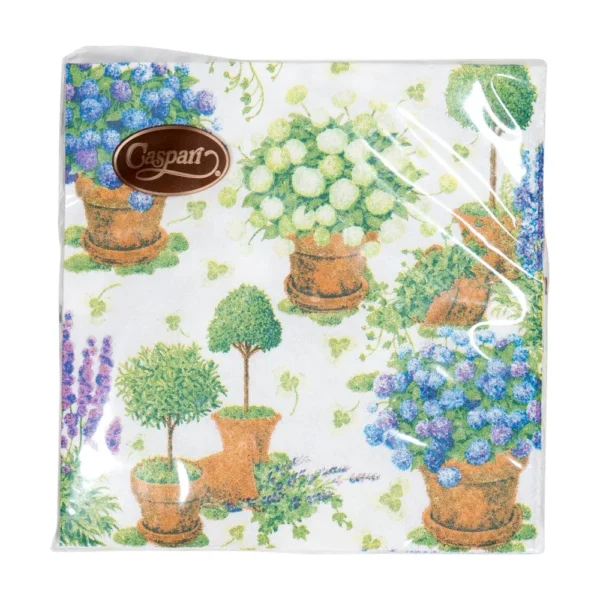 Caspari Potted Hydrangeas Cocktail Paper Napkins, Pack of 20