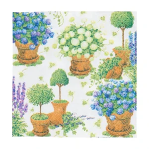 Caspari Potted Hydrangeas Cocktail Paper Napkins, Pack of 20