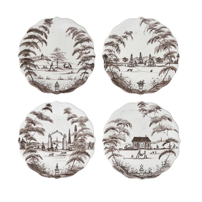 Juliska Country Estate Party Plates Assorted Set/4 - Flint Grey