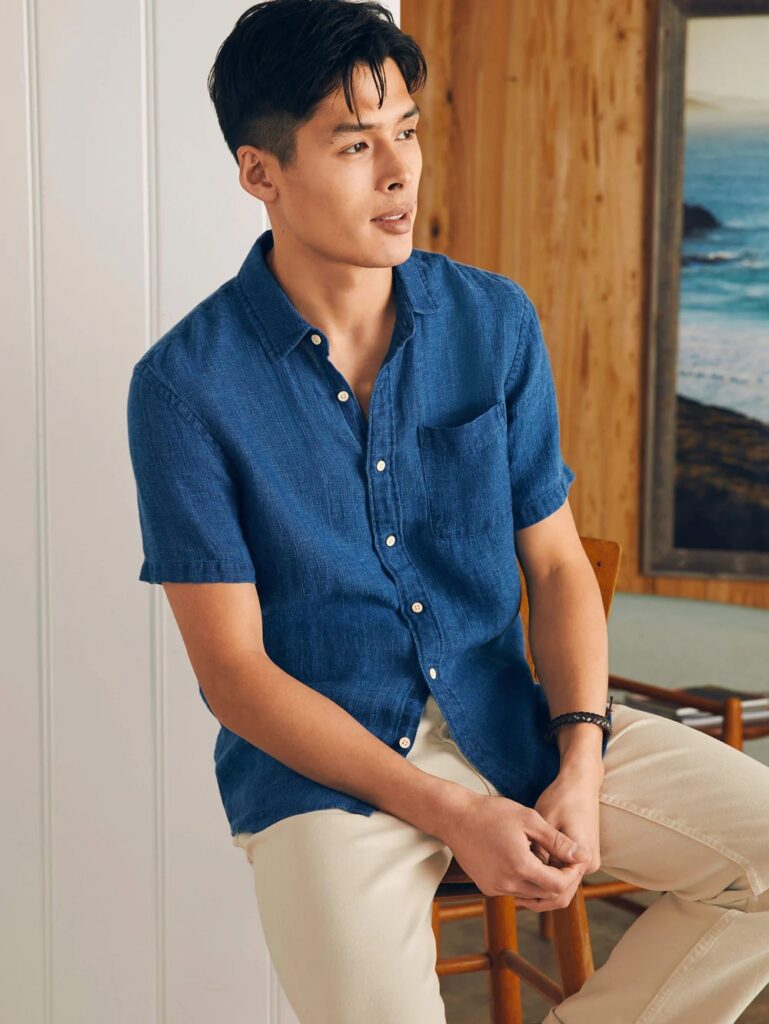 Faherty Short-Sleeve Palma Linen Shirt - Indigo Basketweave