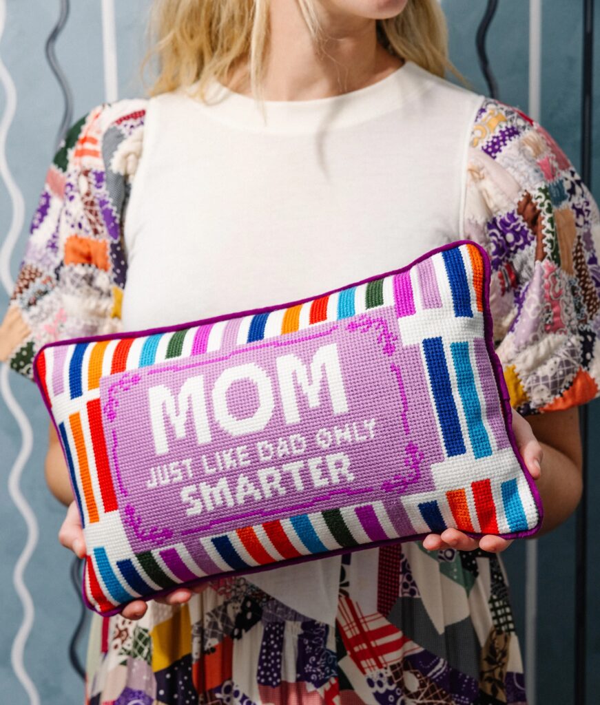 Mom Rules Needlepoint Pillow