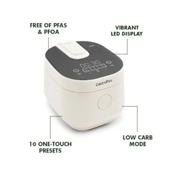 GreenPan Bistro 8-Cup Carb-Reducing Rice Cooker - Cloud Cream