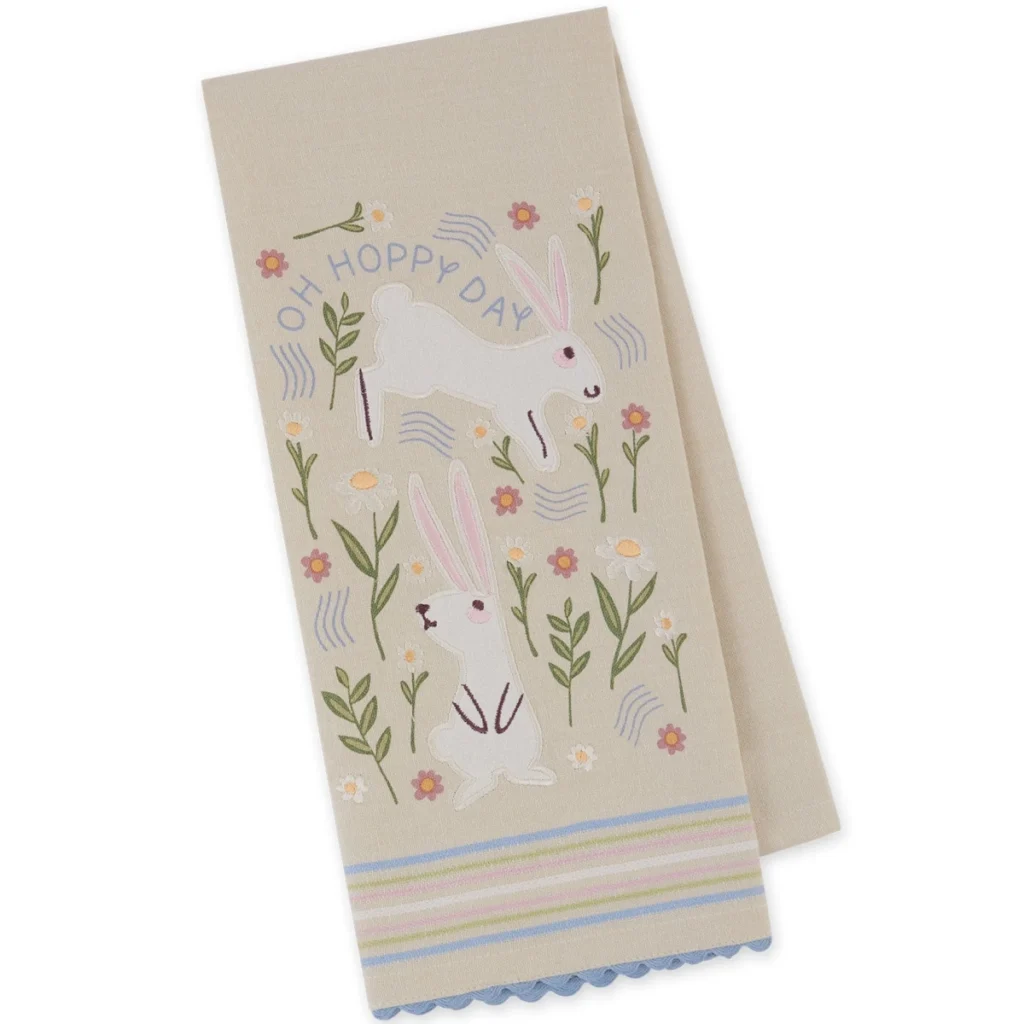 Oh Hoppy Day Embellished Dishtowel