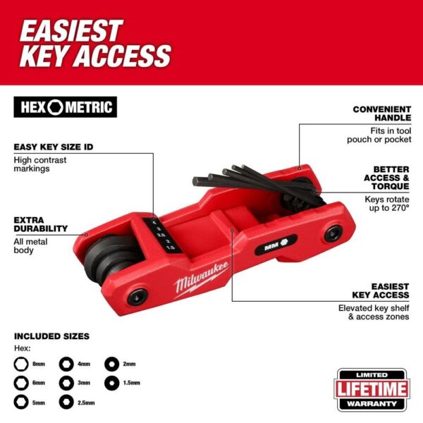 Milwaukee 8 Key Folding Hex Key Set Metric