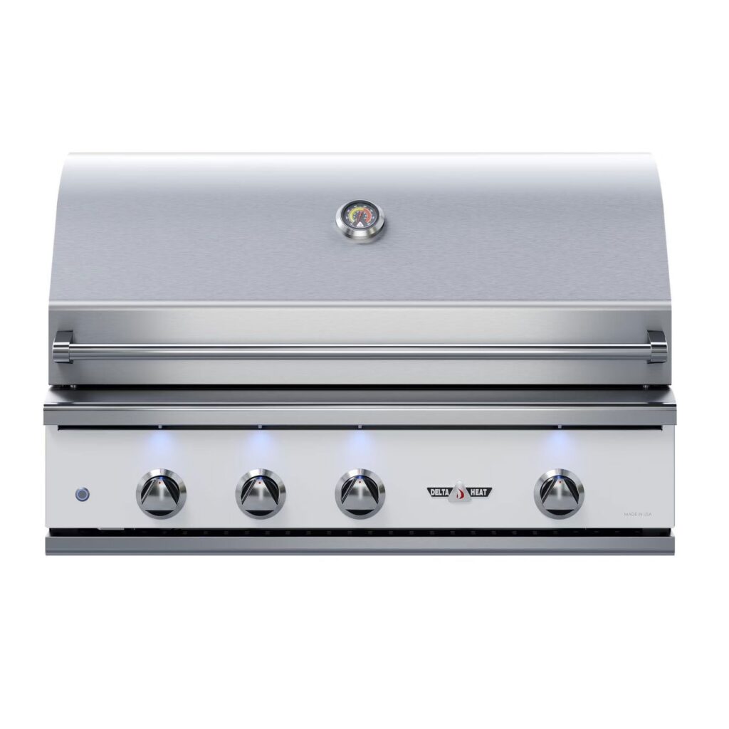 Delta Heat 38-Inch 3-Burner Built-In Gas Grill with Sear Zone & Rotisserie Kit (White Panel)(Available in Natural Gas or Liquid Propane)