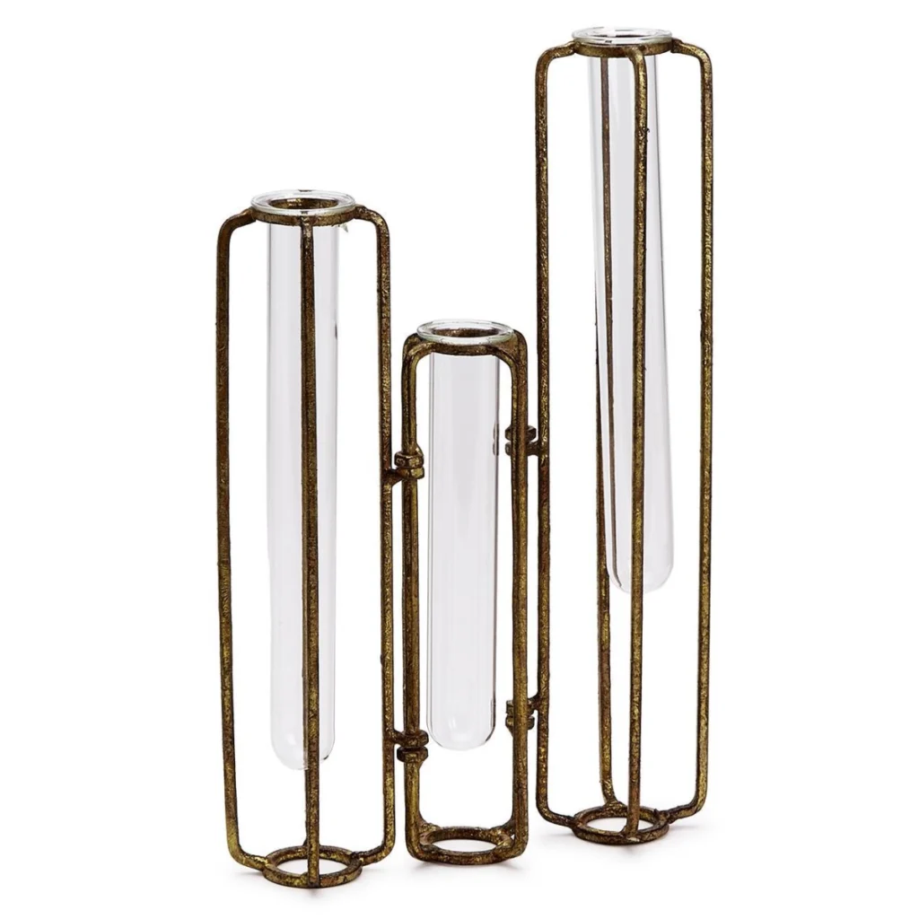 Lavoisier Set of 3 Hinged Flower Vases - Antiqued Gold