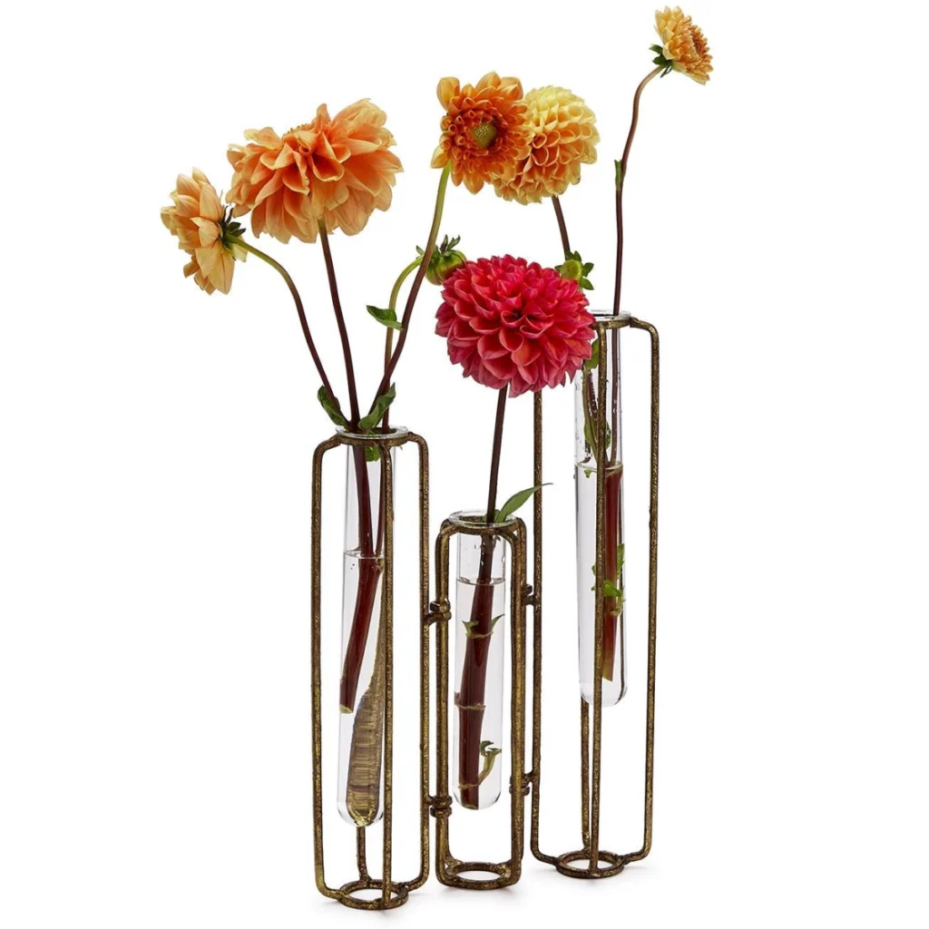 Lavoisier Set of 3 Hinged Flower Vases - Antiqued Gold2