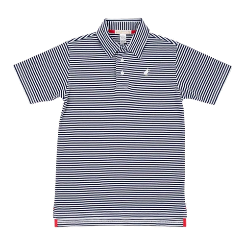 Prim & Proper White Polo - Navy Stripe2