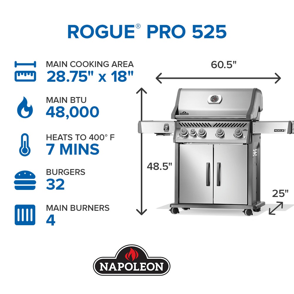 Napoleon Rogue PRO 525 SIB with Infrared Side Burner (Liquid Propane)
